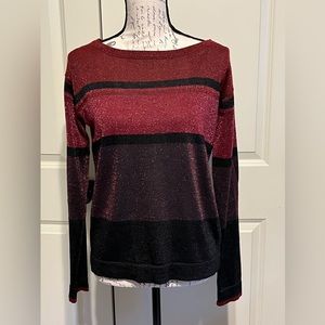 VENUS Red and Black Shimmer Stripe Color Block Long Sleeve Top Size Small